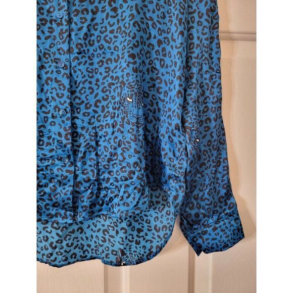 L'Agence Tyler Leopard Silk Blouse, Blue - Picture 3 of 10
